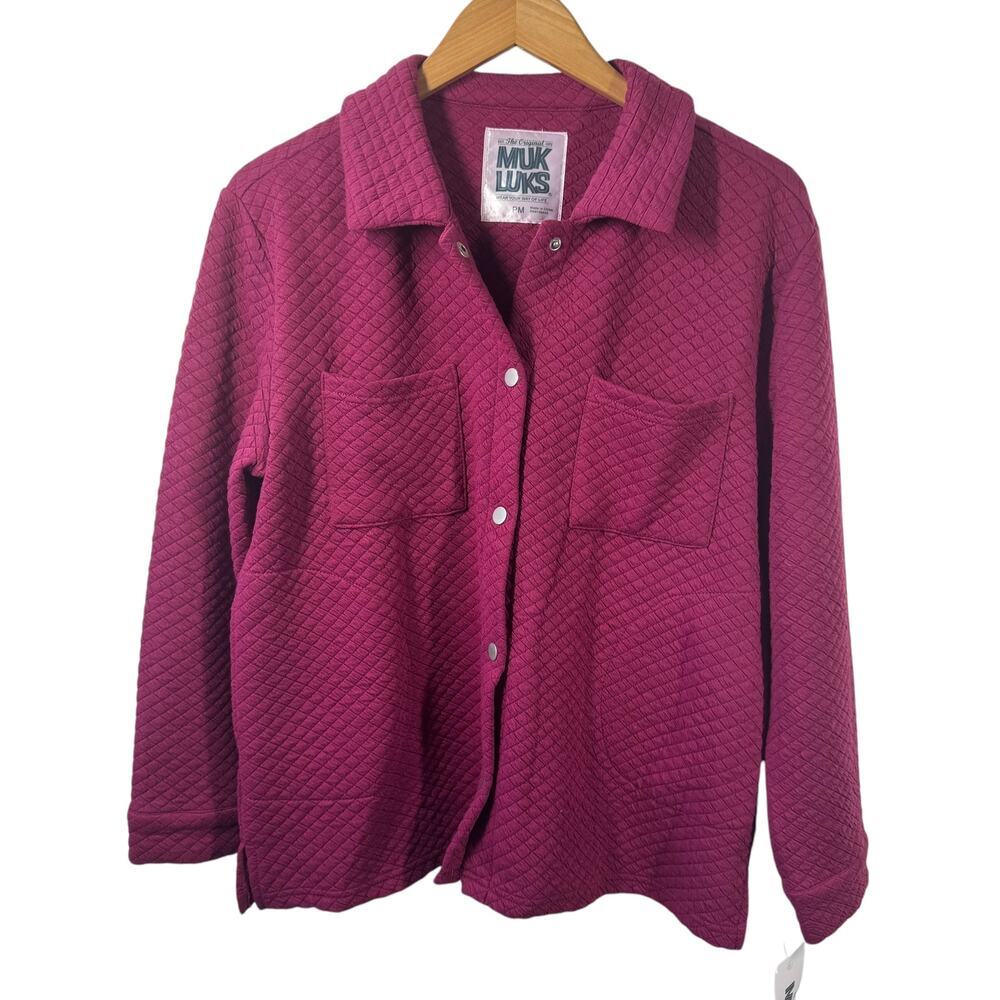 Muk Luks Quilted Shacket Women MP NWT Button Down Snap Pink Grannycore Minimal‎